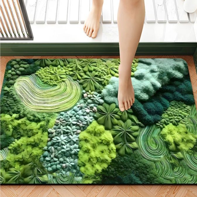 植物花柄がおしゃれ！珪藻土で吸水速乾・滑り止め付きキッチンマット