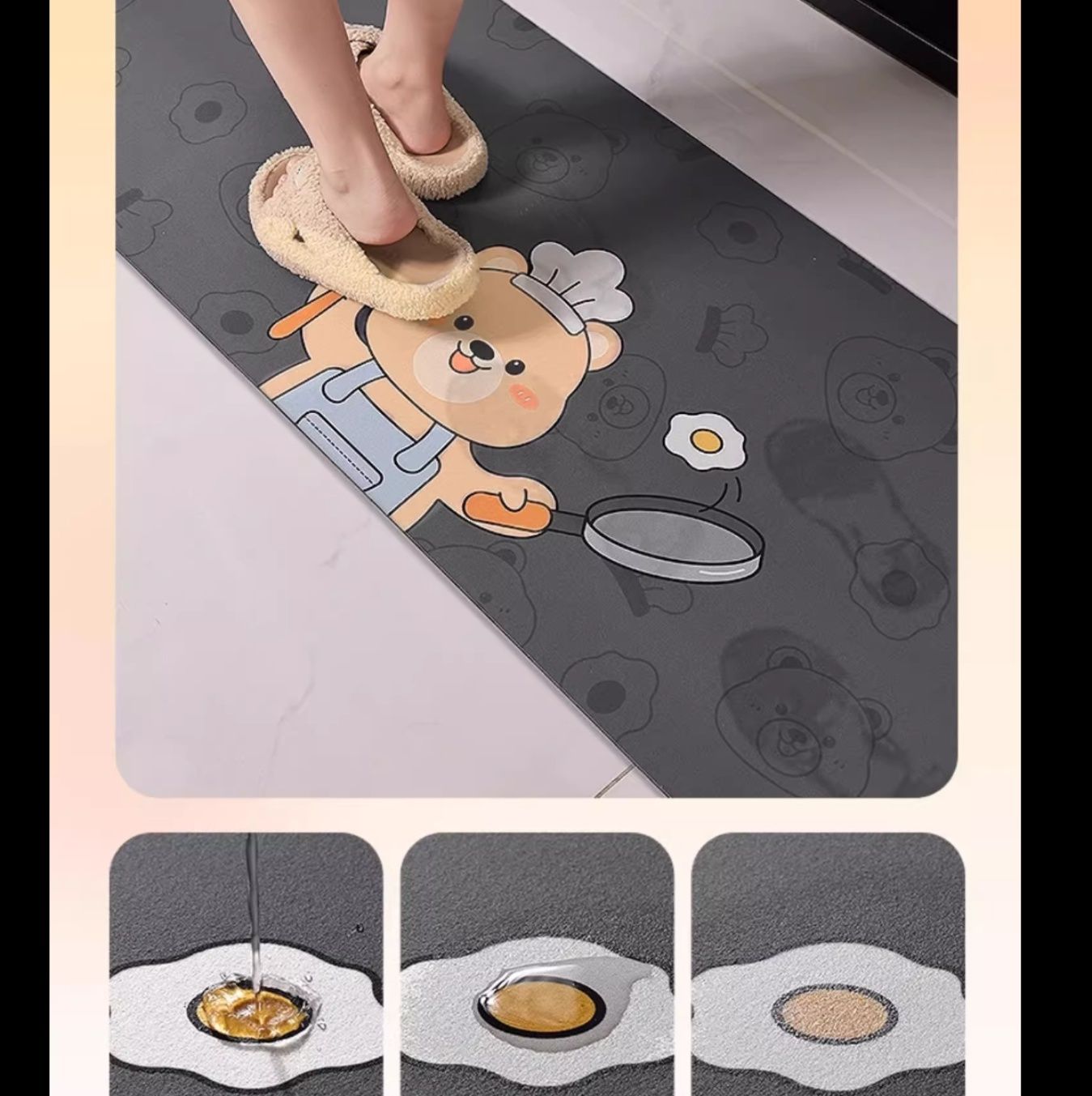 洗える透明タイプ！滑り止め付きでサイズオーダー可能なキッチンマット