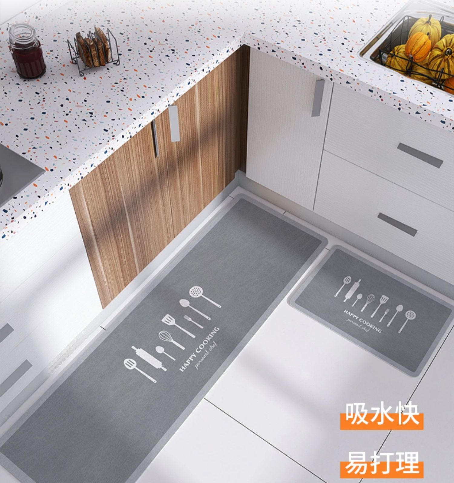 滑り止め機能付きキッチンマット 吸水性抜群でお手入れ簡単 新作2023年モデル