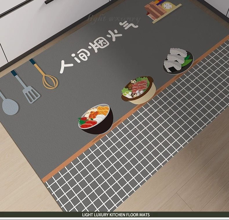 キッチン専用マット 防滑防油でお手入れ簡単 新型PVC防水マット