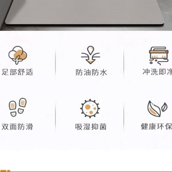 シンプルなキッチン専用マット 吸水性抜群で滑り止め機能付き どんな汚れも安心