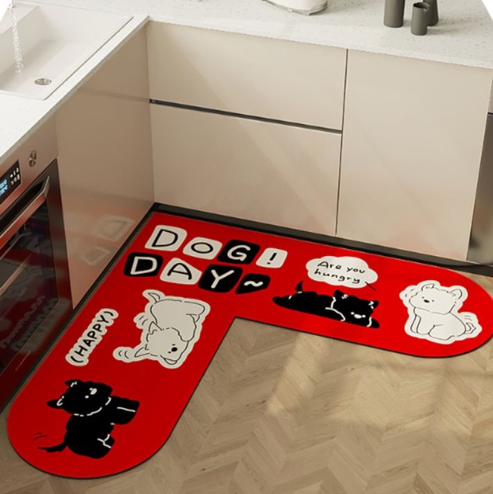 西樹のキッチン用L型吸水マット 隅でも使える長方形デザイン 防滑で汚れに強い
