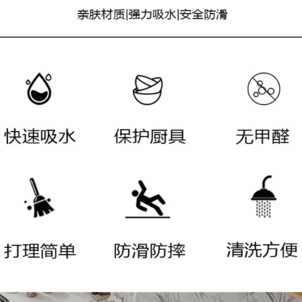 キッチン用防滑マット 長さ調整可 おしゃれで機能的 吸水性抜群のマット