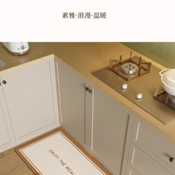 猫のカートゥーンデザインのキッチンマット 防水防油でお手入れ簡単 スリップ防止の長方形レザータイプ