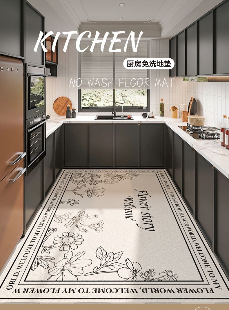 キッチン専用マット 防水防油防滑 お手入れ簡単なPVC製 全面カスタム可能