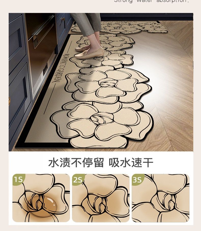 滑り止め機能付きキッチンマット お手入れ簡単な吸水マット 家庭用で使いやすい