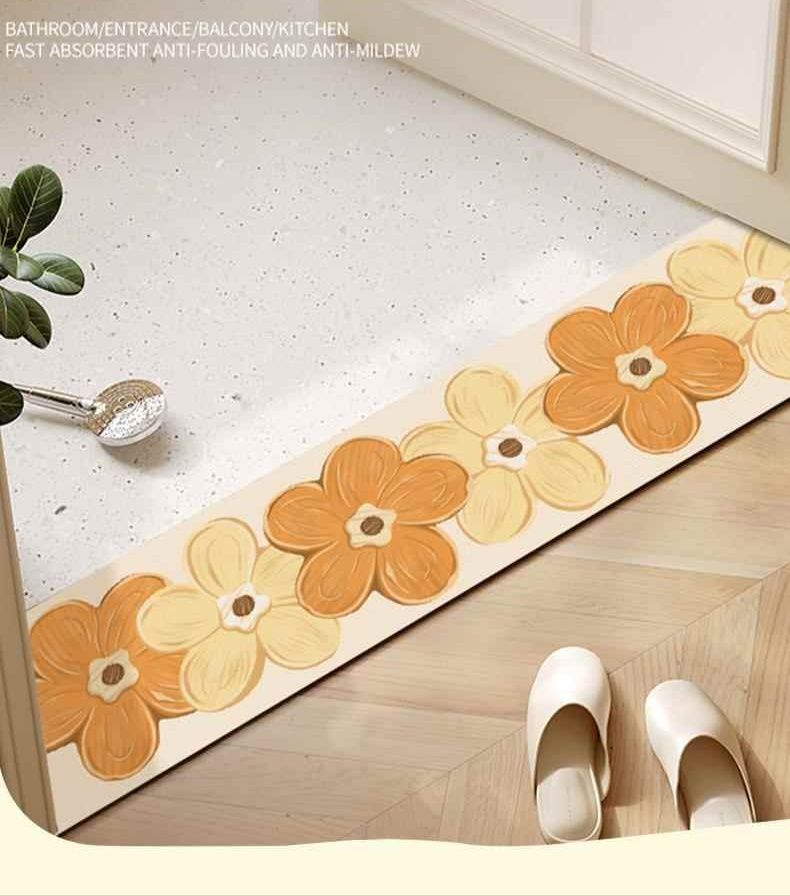 珪藻土で拭けて清潔！花柄がおしゃれな滑り止め付きキッチンマット