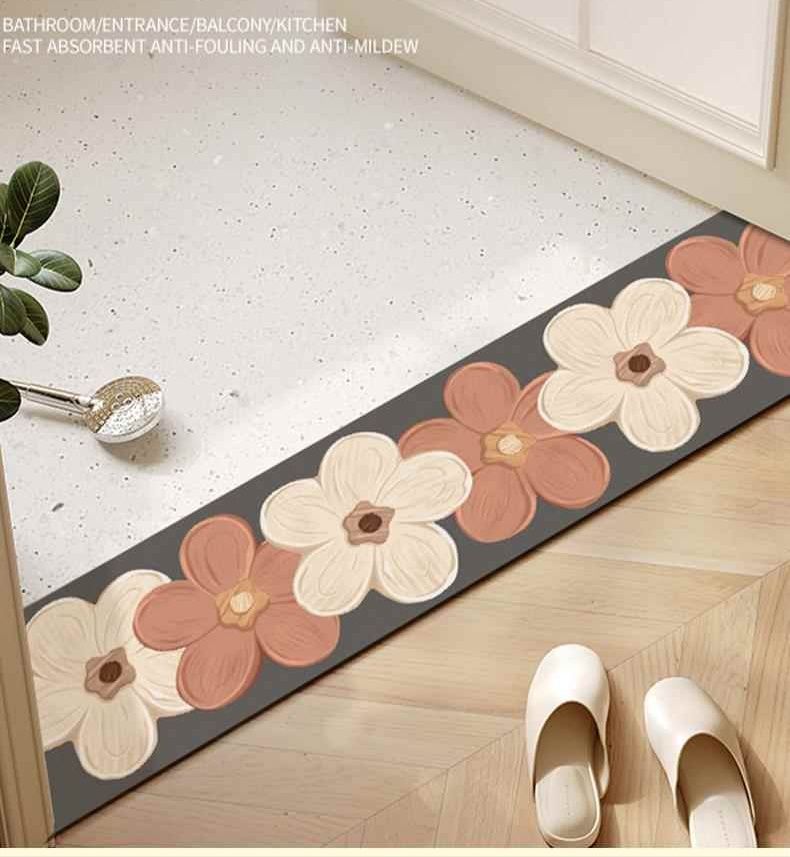 珪藻土で拭けて清潔！花柄がおしゃれな滑り止め付きキッチンマット