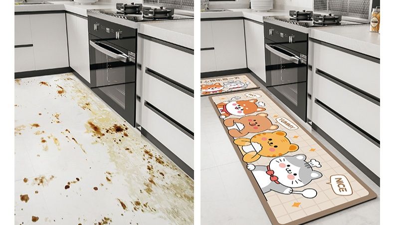 洗えて拭ける撥水防油！北欧風幾何学柄の滑り止めキッチンマット