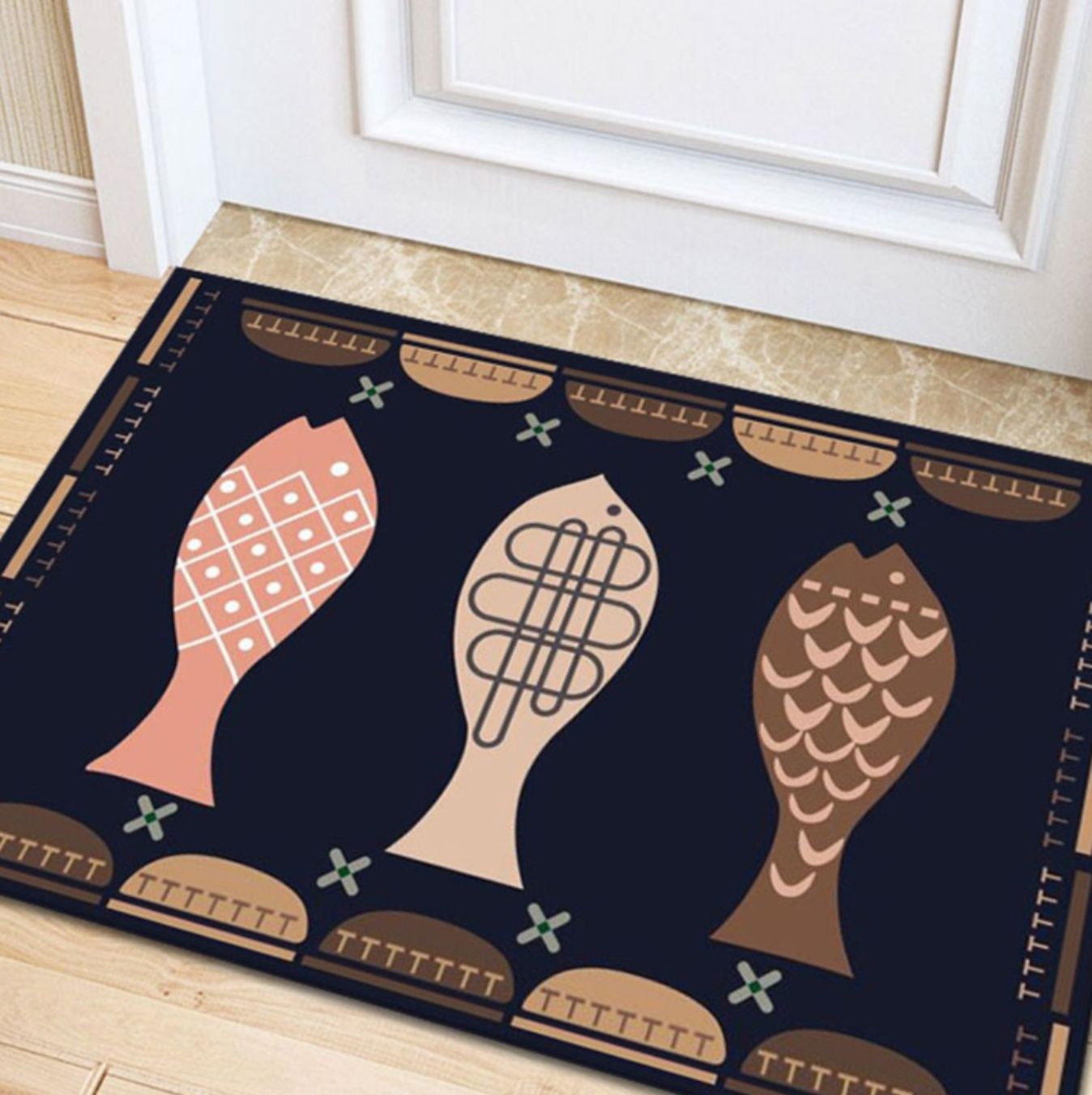 北欧カラフルデザインで洗える滑り止め付きキッチンマット50×80cm