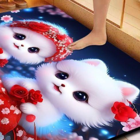 吸水速乾で滑り止め付き！5D精霊デザインの厚手キッチンマット