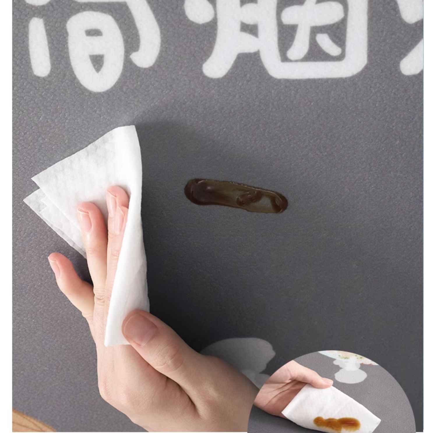 オレンジ色の花柄PVCレザーで拭ける安心滑り止めキッチンマット
