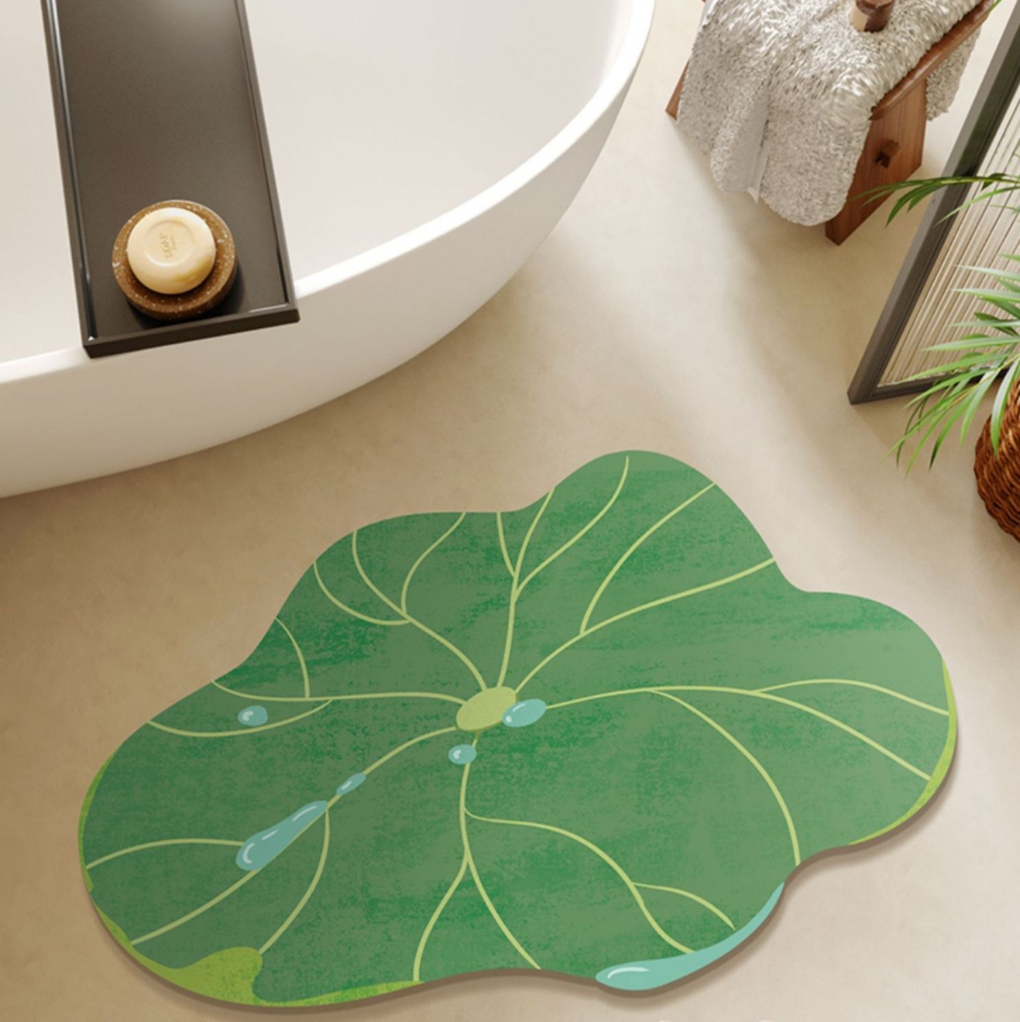 拭ける素材で清潔！バナナリーフ柄の北欧風おしゃれキッチンマット