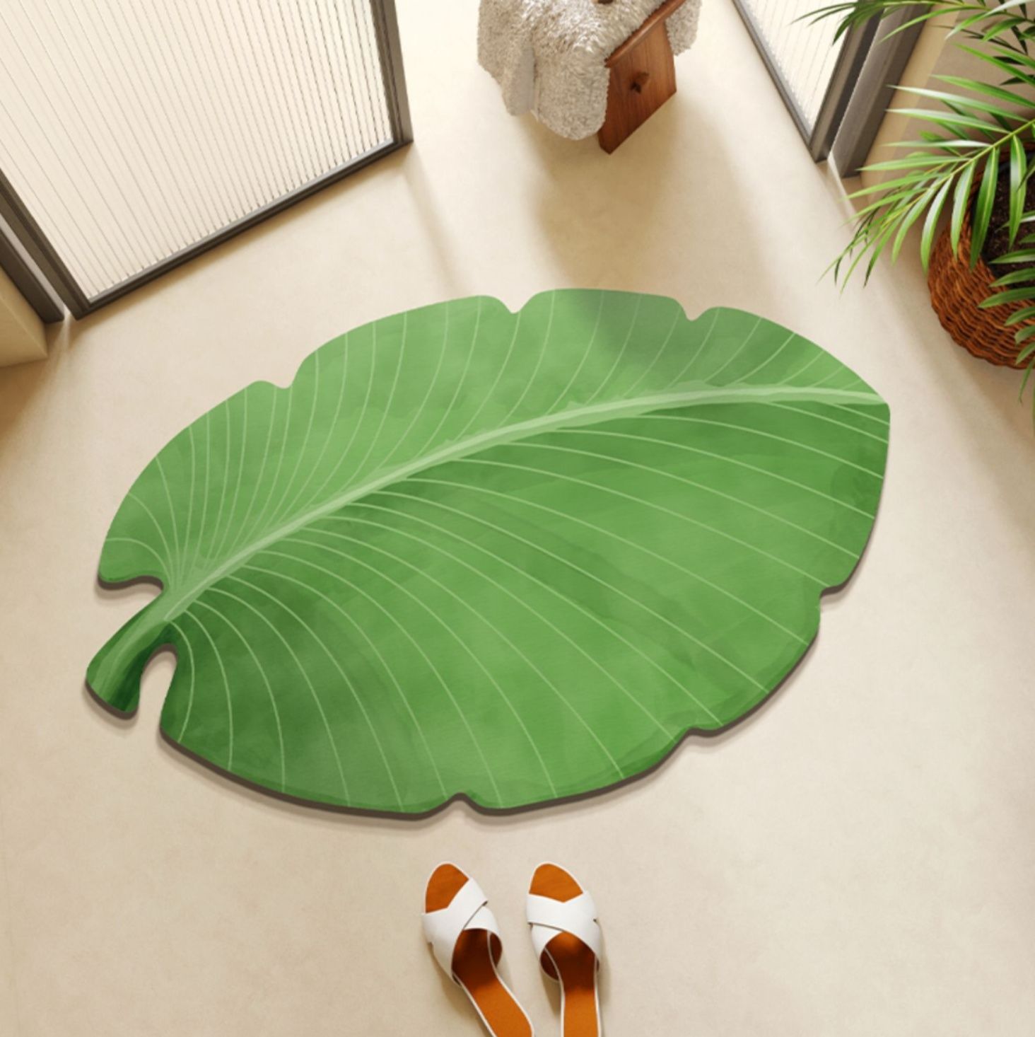 拭ける素材で清潔！バナナリーフ柄の北欧風おしゃれキッチンマット