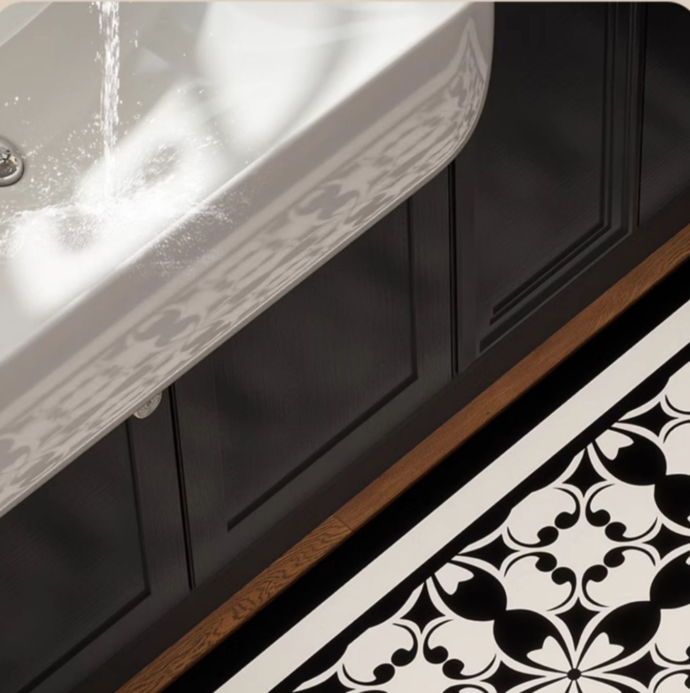 厚手で吸水・撥水に優れたレトロ柄！滑り止め付きおしゃれキッチンマット