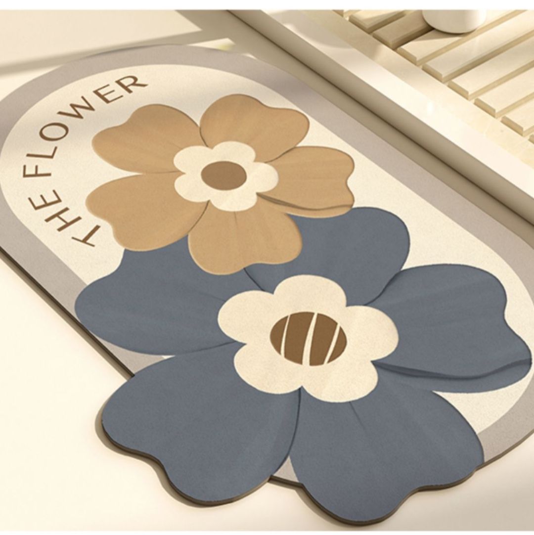 吸水性抜群！滑り止め付きで洗える北欧風花柄キッチンマット