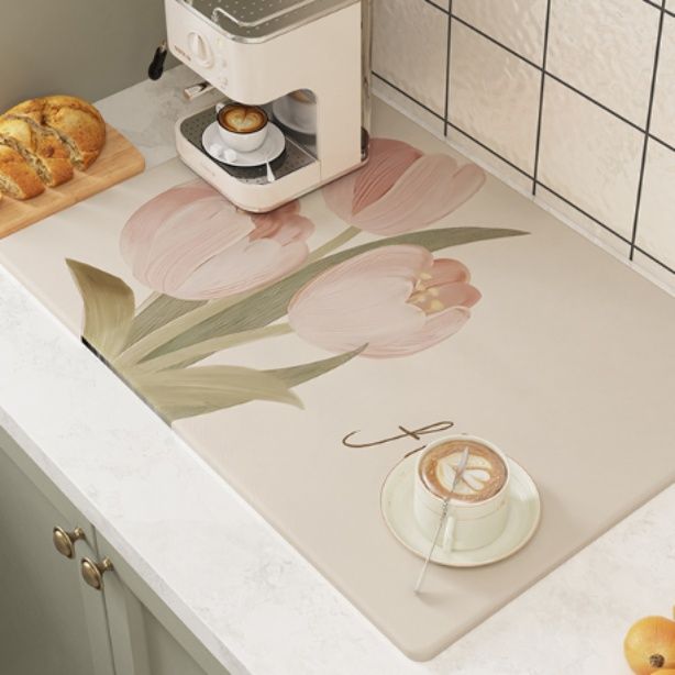 拭ける防水キッチンマット！田園風花柄で吸水速乾＆滑り止め付き