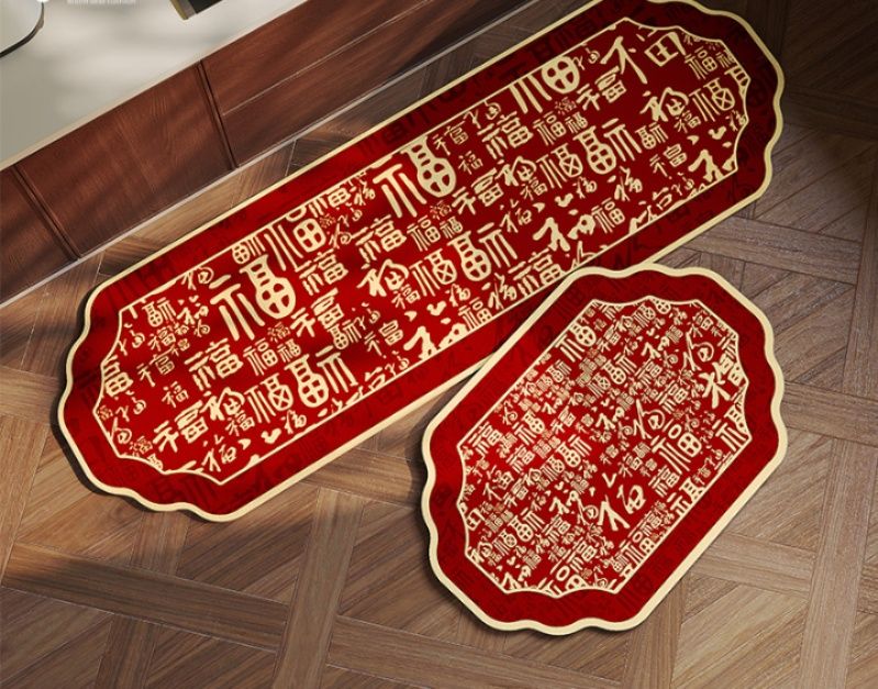 赤色がおしゃれに映える北欧風デザインの多サイズキッチンマット