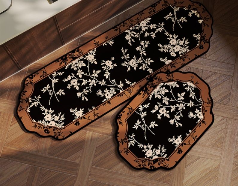 赤色がおしゃれに映える北欧風デザインの多サイズキッチンマット