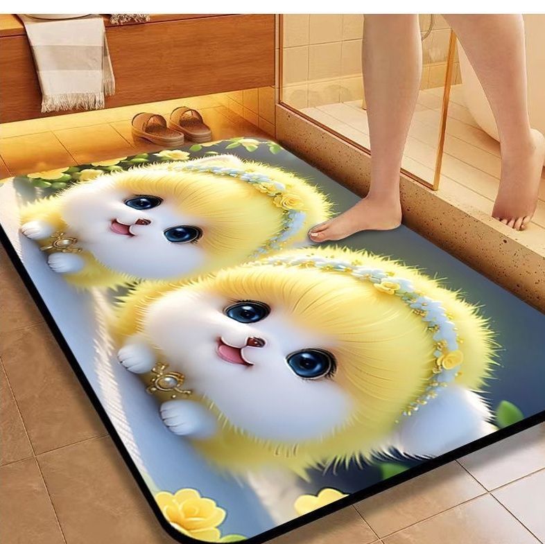 5D萌宠小狗デザインの洗えるキッチンマット！滑り止め付きで安心速乾