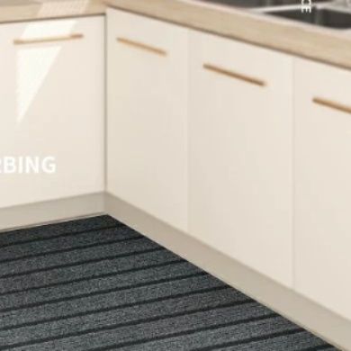 高級感ある北欧ストライプ柄で洗える滑り止め付きキッチンマット