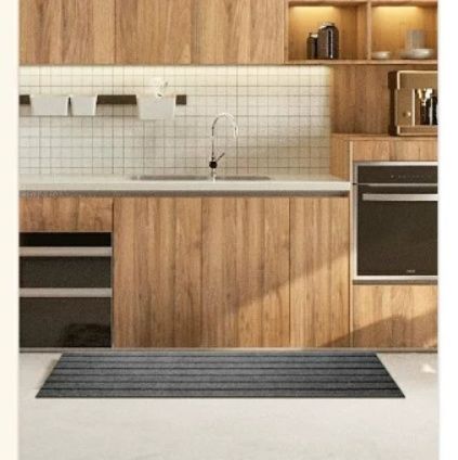 高級感ある北欧ストライプ柄で洗える滑り止め付きキッチンマット