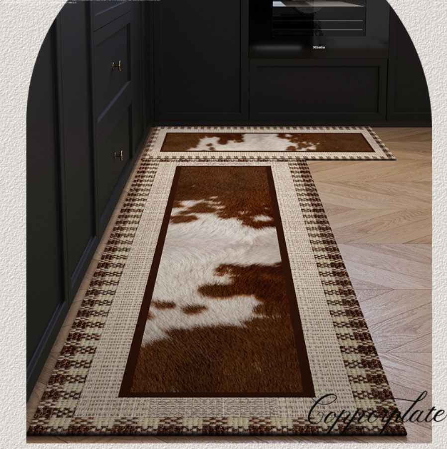 防油防滑で床暖房対応！拭けるおしゃれな北欧風幾何学模様キッチンマット