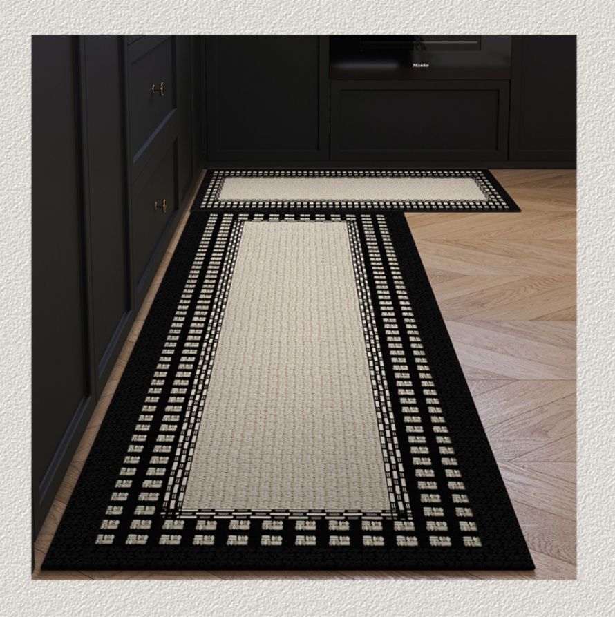 防油防滑で床暖房対応！拭けるおしゃれな北欧風幾何学模様キッチンマット