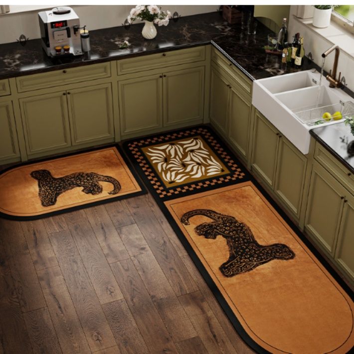 拭いてサッと清潔に！吸水性・滑り止め付きレトロ風キッチンマット
