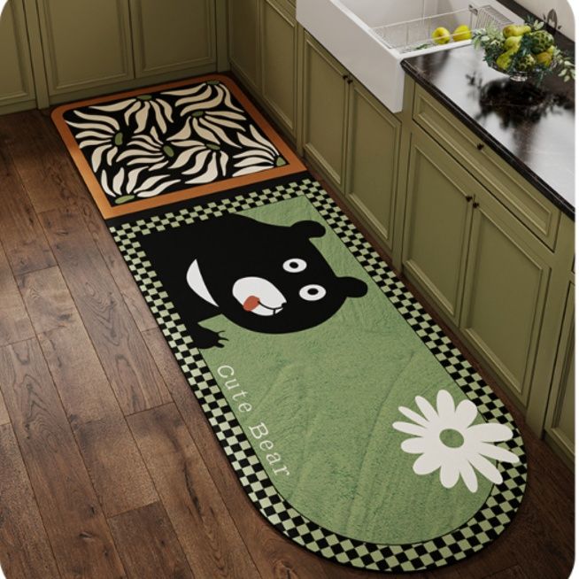 拭いてサッと清潔に！吸水性・滑り止め付きレトロ風キッチンマット