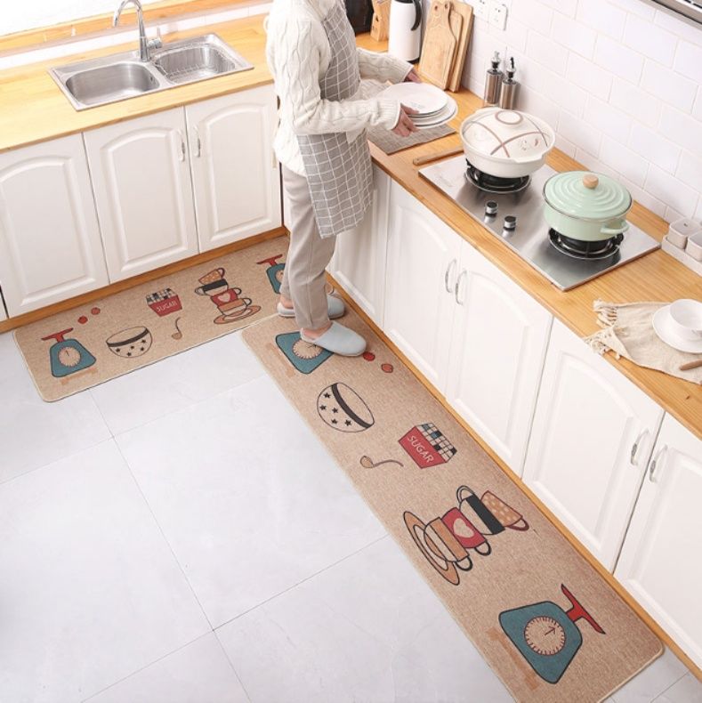 滑り止め付きで安心　速乾吸水＆洗える北欧風キッチンマット