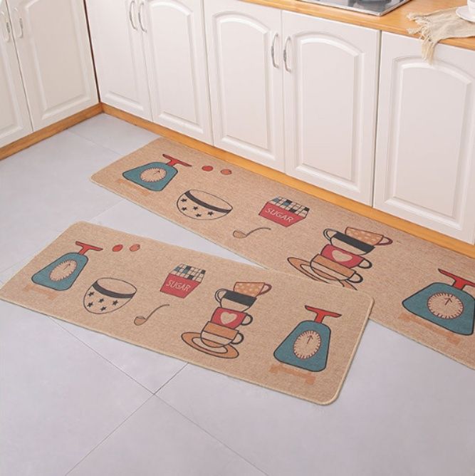 滑り止め付きで安心　速乾吸水＆洗える北欧風キッチンマット