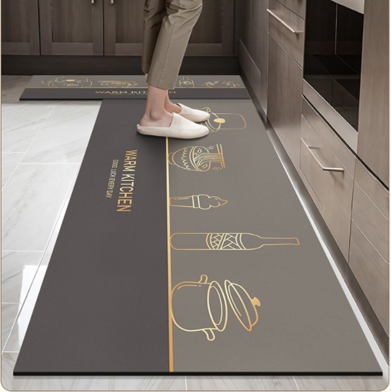 透明PVC製で拭き取り簡単！L字型対応の滑り止めキッチンマット