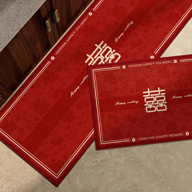 赤い北欧風キッチンマットで吸水滑り止め付き！洗える多サイズ展開