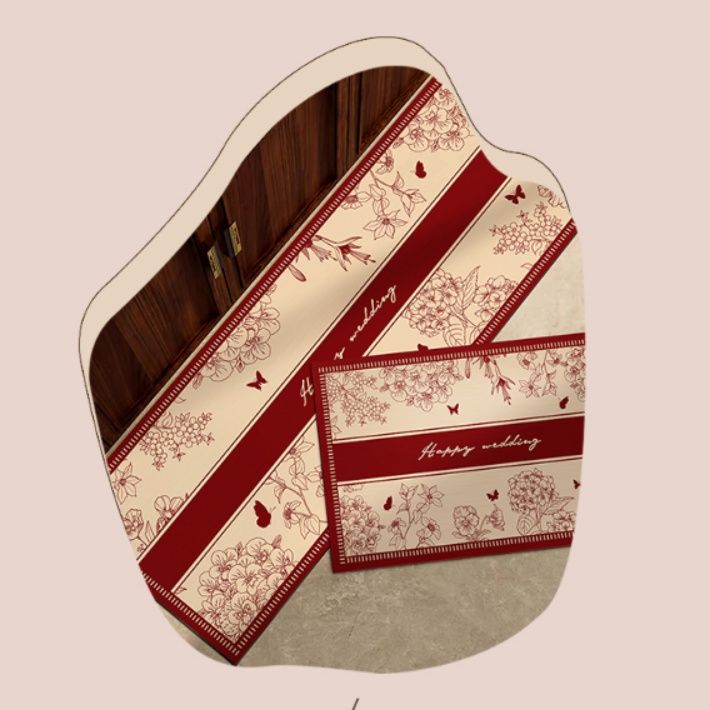 赤い北欧風キッチンマットで吸水滑り止め付き！洗える多サイズ展開