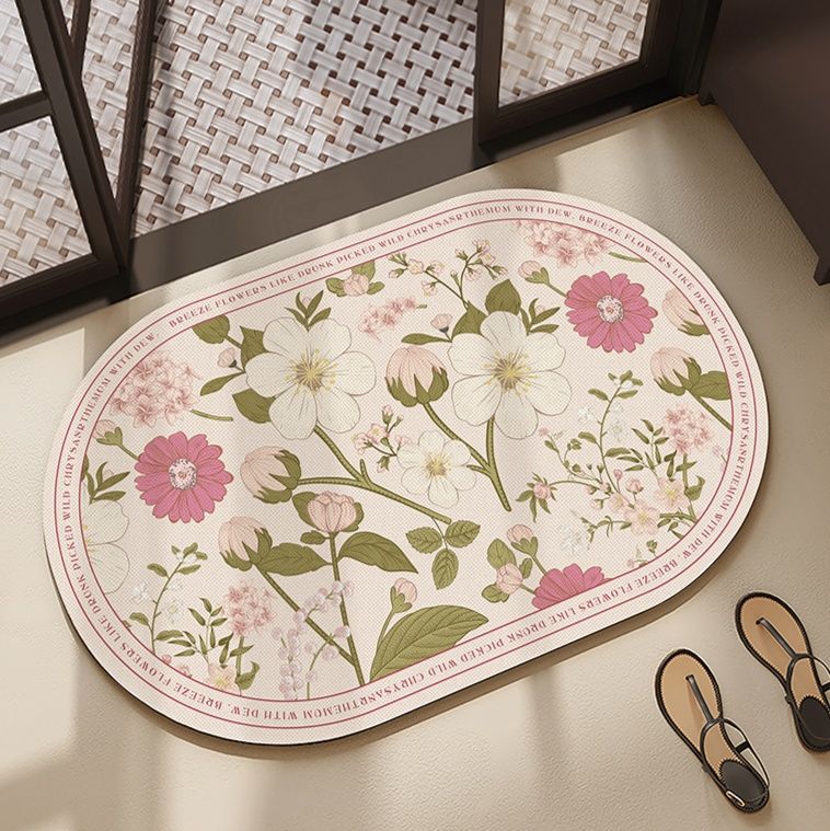 北欧風花柄デザインで拭ける速乾吸水！滑り止め付きキッチンマット