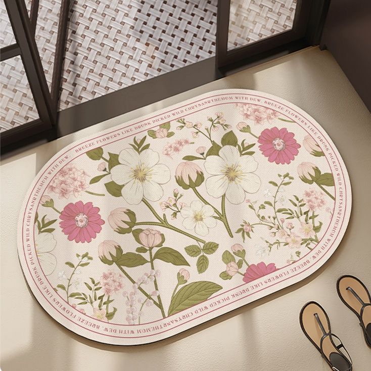 北欧風花柄デザインで拭ける速乾吸水！滑り止め付きキッチンマット