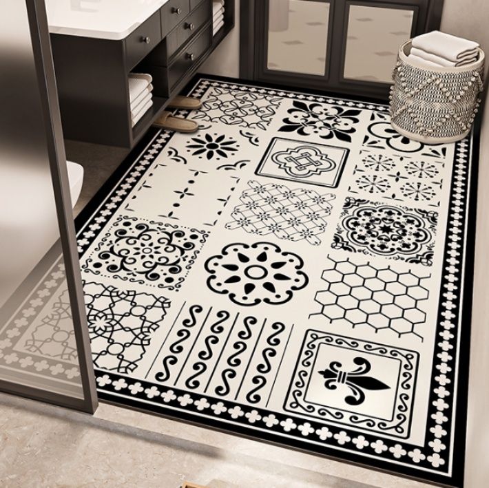 珪藻土素材で速乾！植物花柄の滑り止めキッチンマット拭き取れて清潔