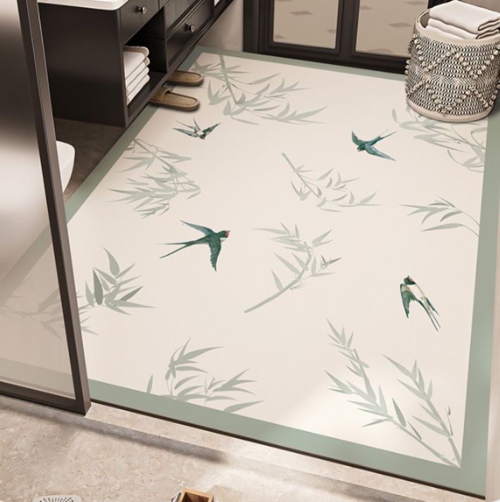 珪藻土素材で速乾！植物花柄の滑り止めキッチンマット拭き取れて清潔