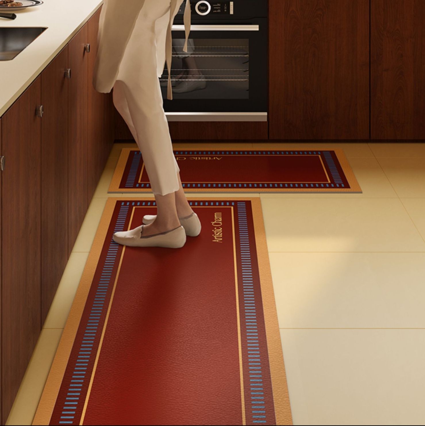 吸水＆防滑で快適！おしゃれなモダンデザインのキッチンマット