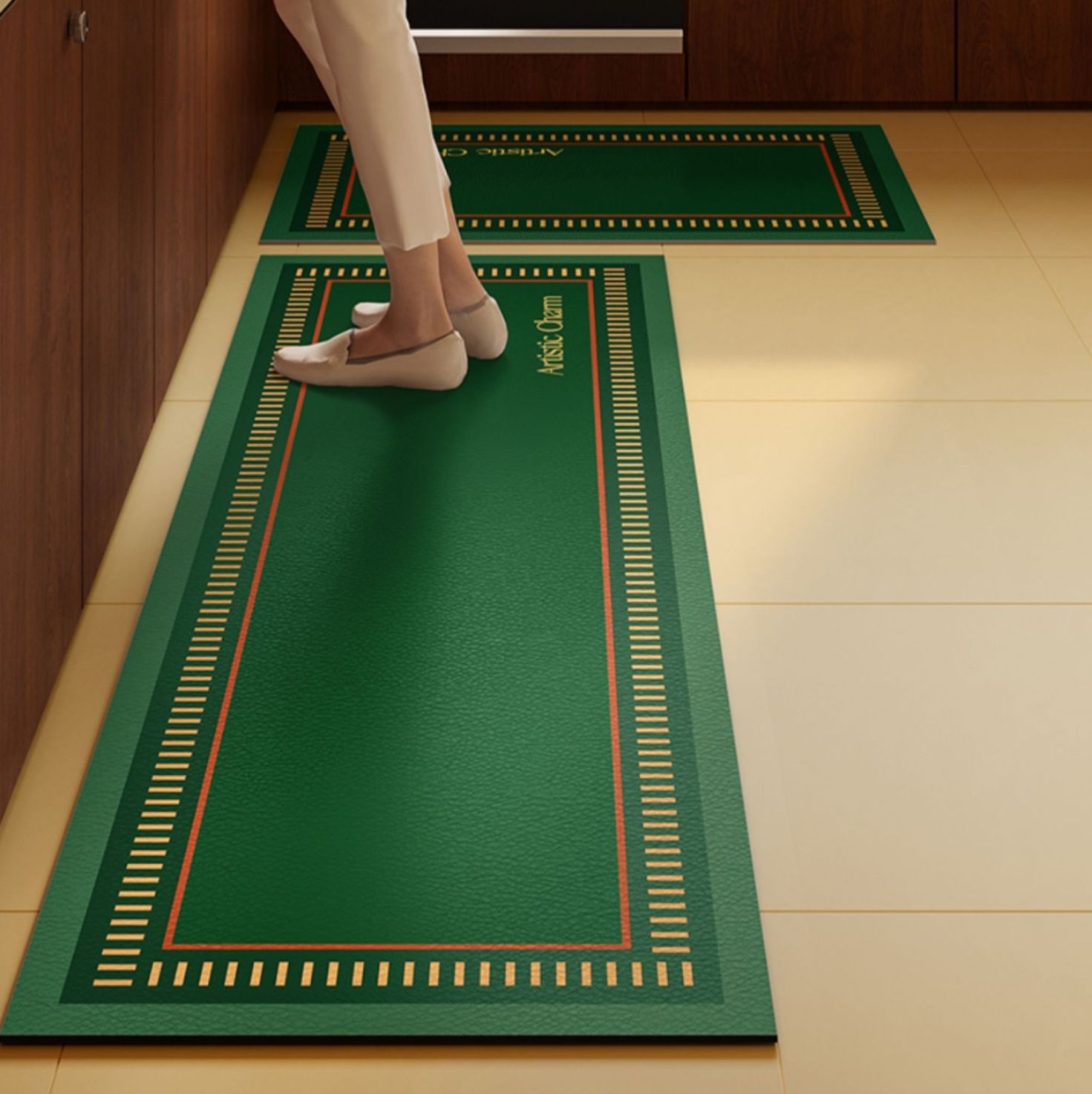 吸水＆防滑で快適！おしゃれなモダンデザインのキッチンマット