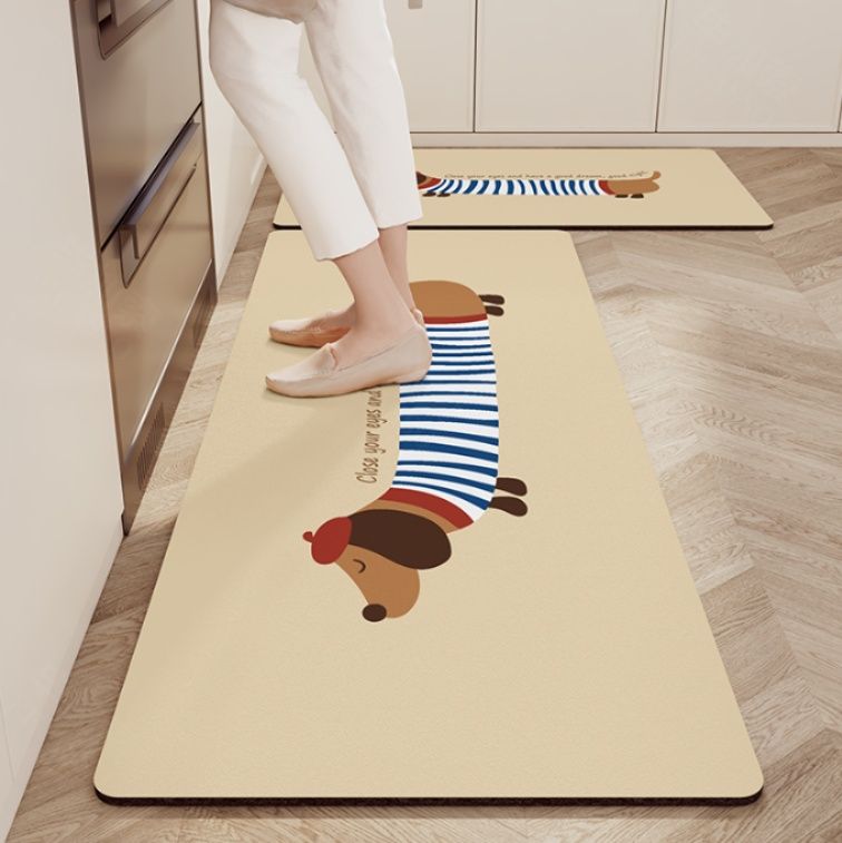 珪藻土使用で吸水抜群！滑り止め付き防油キッチンマット几何模様