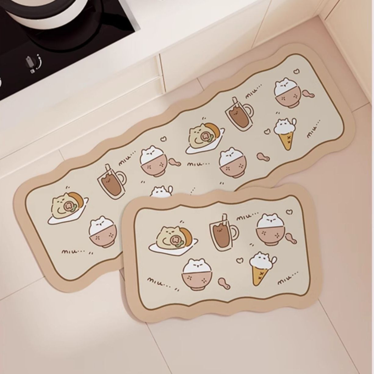 防水防油で拭き取れる！グレーのお手入れ簡単キッチンマット