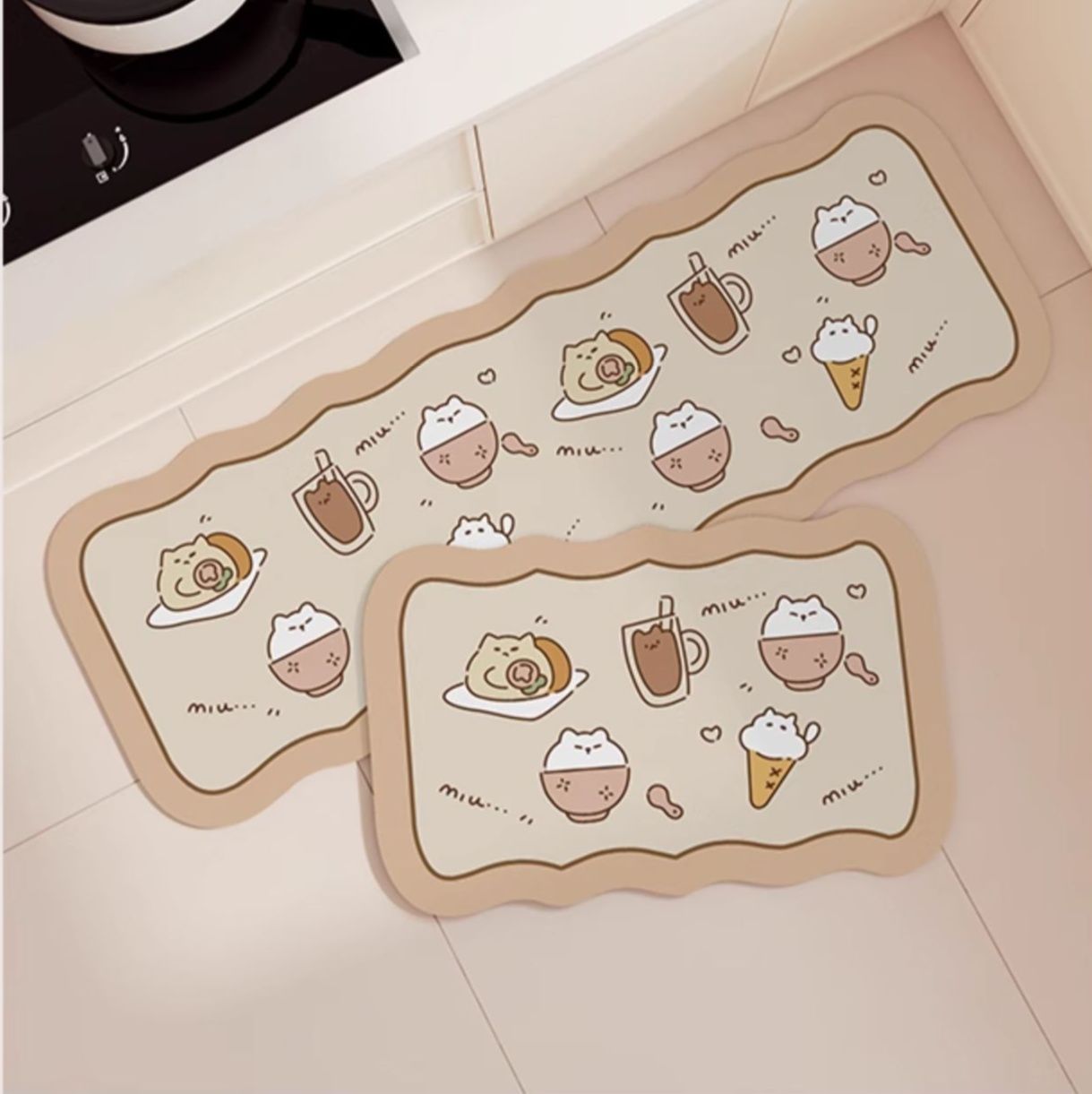 防滑防油でずれない！グレーの洗えるモダンキッチンマット4mm厚