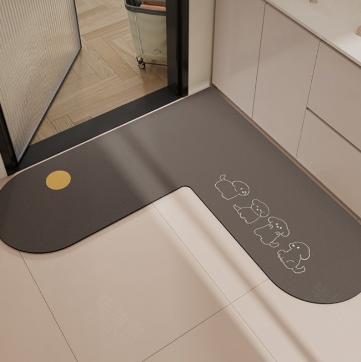 かわいい動物デザインのL字キッチンマット 滑り止め付きで洗える防水仕様