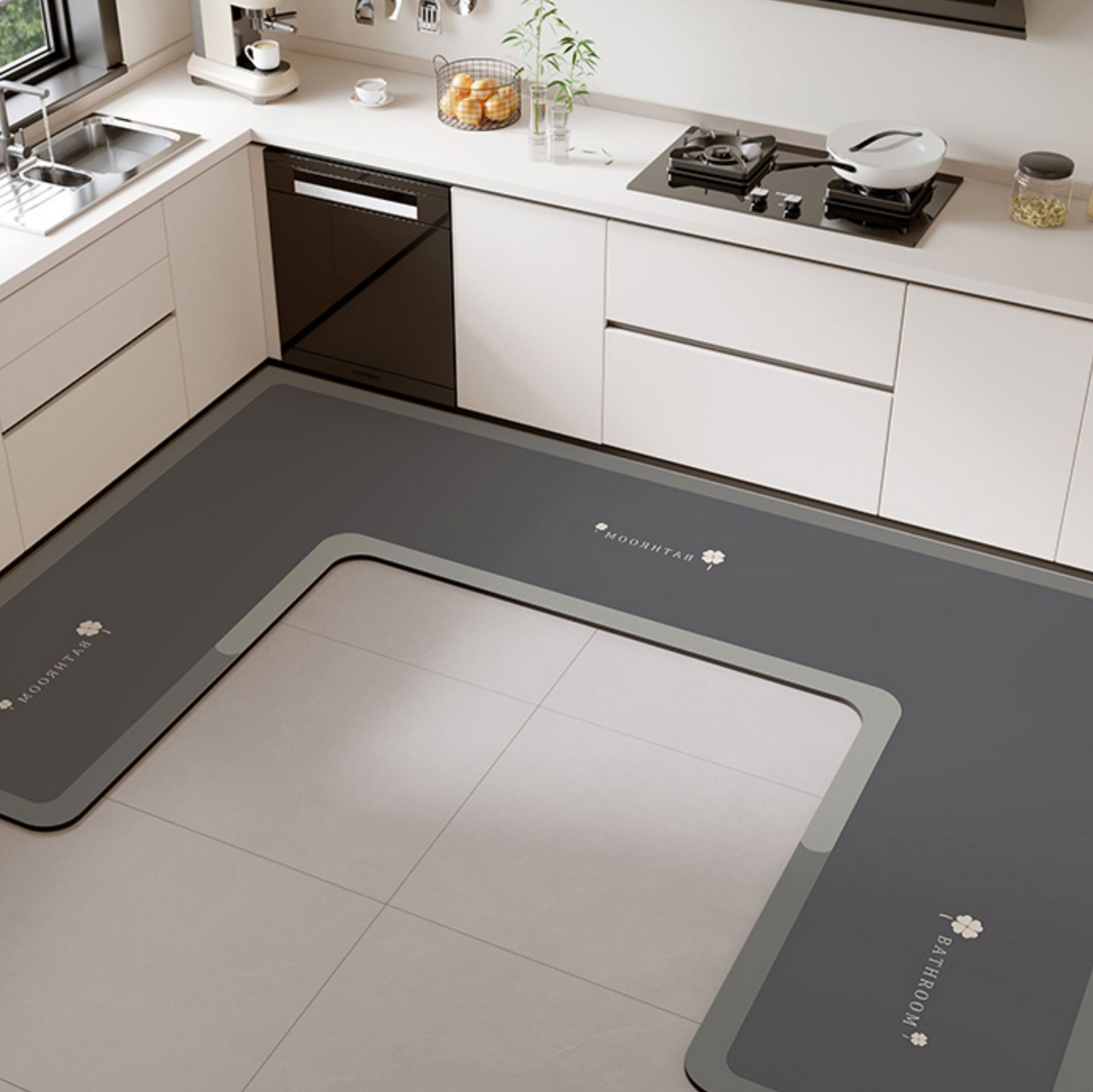 吸水性抜群で滑り止め付き！拭けるカスタマイズ対応のモダンキッチンマット