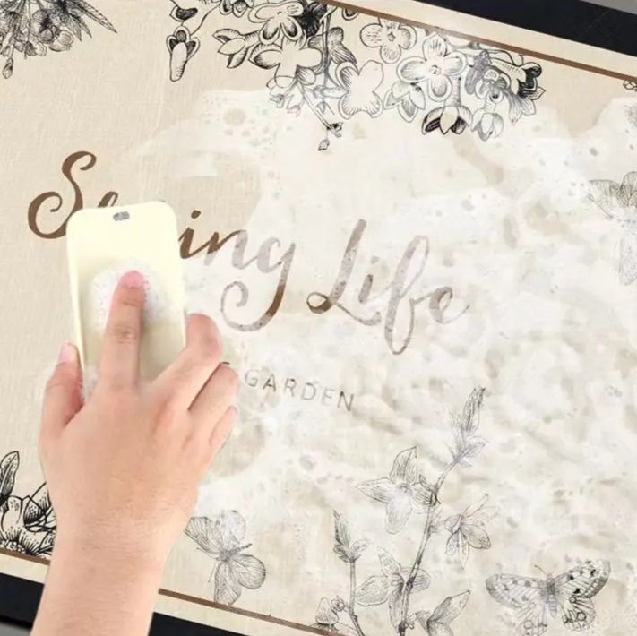 アメリカンヴィンテージ風植物花柄のキッチンマット！珪藻土で吸水抜群滑り止め付き