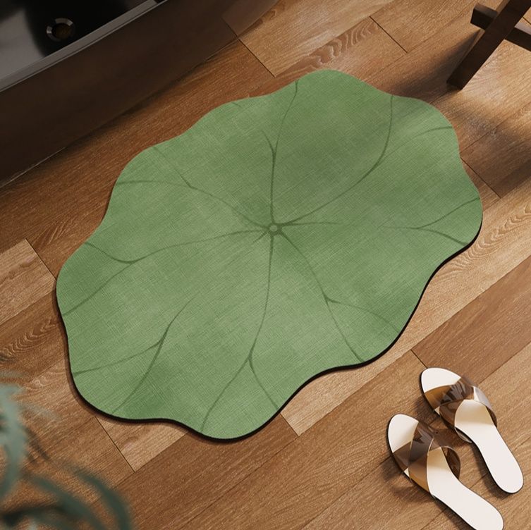 拭けて洗える！緑の蓮柄が美しい新中式キッチンマット滑り止め付き