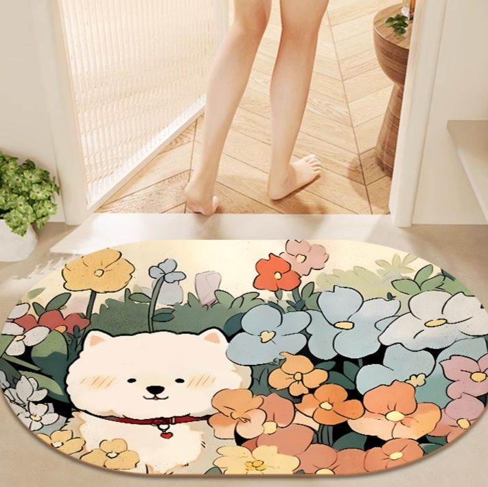 滑り止め付きで安心！吸水速乾の洗える可愛い柄キッチンマット