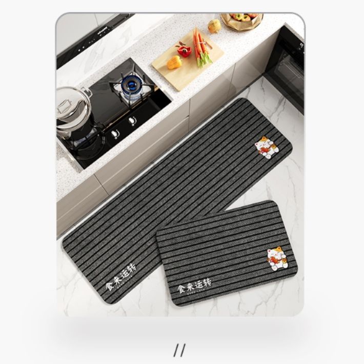 珪藻土で吸水速乾！拭けるお手入れ簡単な滑り止め付きキッチンマット